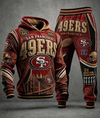Premium Cotton-Blend Waffle Knit Hoodie And Jogger Set With Football Fans