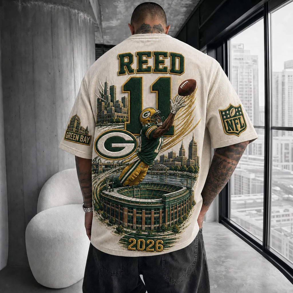 Unisex Loose-Fit Vertical-Stripe Short-Sleeve T-Shirt With Rugby Print