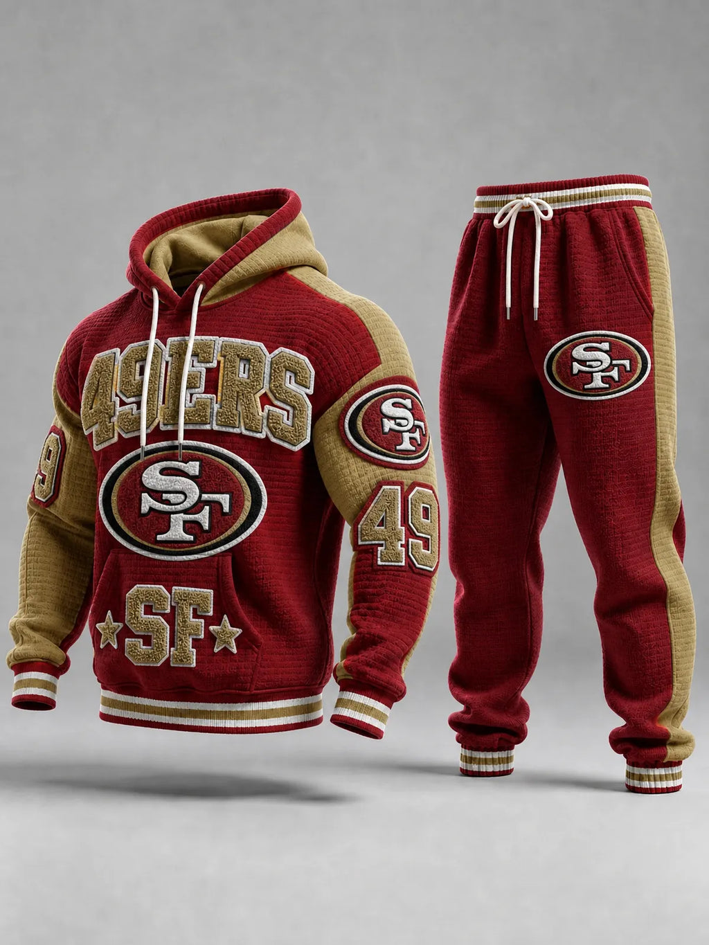 Casual Football Print Long Sleeve Drawstring Tracksuit Hoodie Set