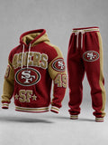Casual Football Print Long Sleeve Drawstring Tracksuit Hoodie Set