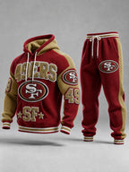 Casual Football Print Long Sleeve Drawstring Tracksuit Hoodie Set