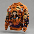 Halloween Anime Themed Textured Crewneck Knit Sweater