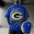 Unisex Loose-Fit Vertical-Stripe Short-Sleeve T-Shirt With Rugby Print
