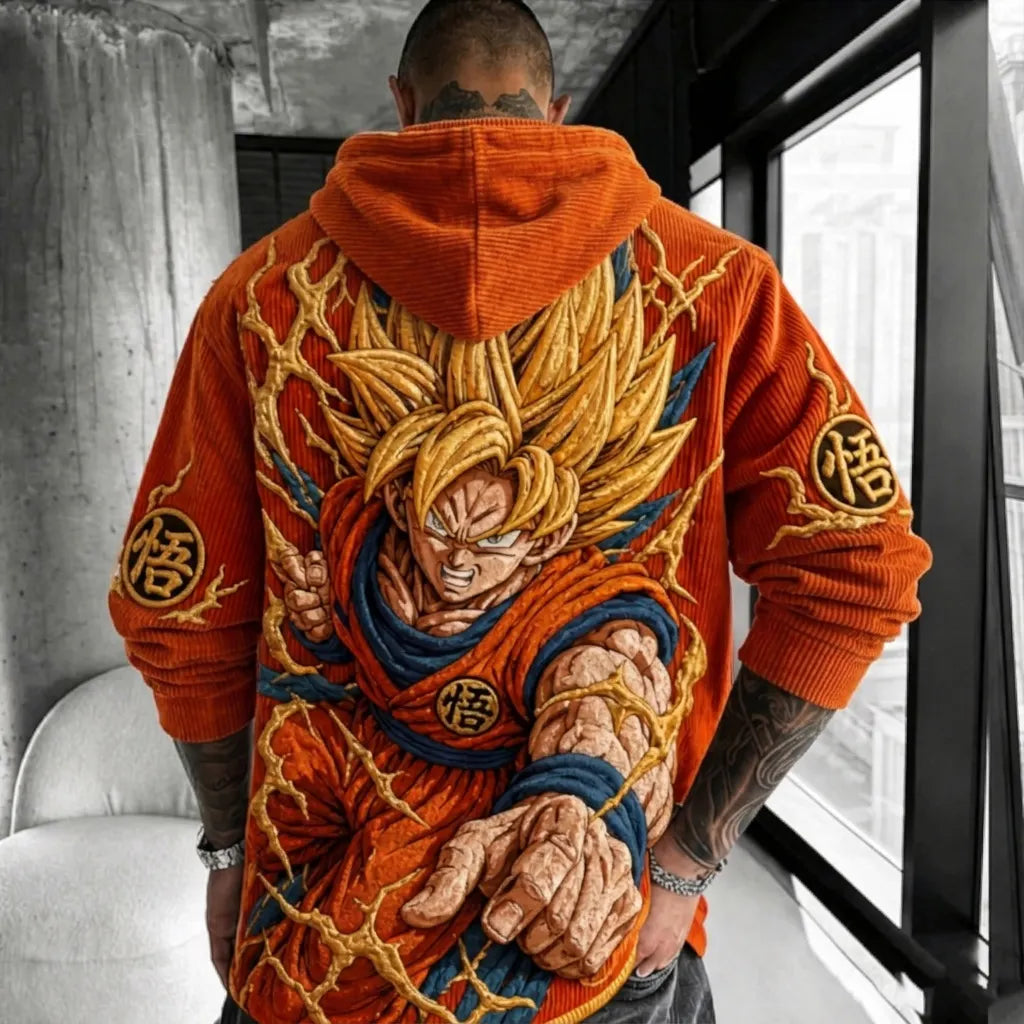 Unisex Oversized Casual Anime-print Corduroy Hoodie