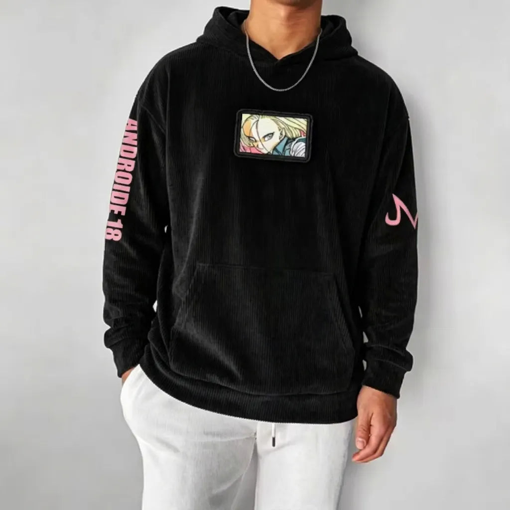 Unisex Oversized Casual Anime-print Corduroy Hoodie