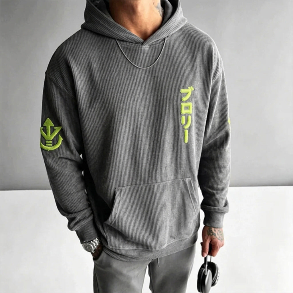 Unisex Oversized Casual Anime-print Corduroy Hoodie