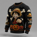 Men's Halloween Anime Embroidered Crewneck Knit Sweater