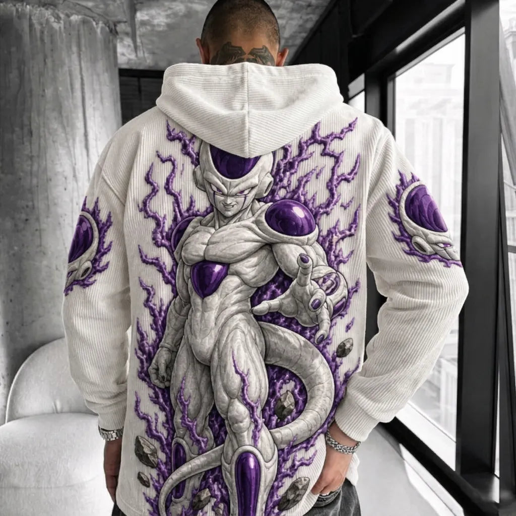 Unisex Oversized Casual Anime-print Corduroy Hoodie