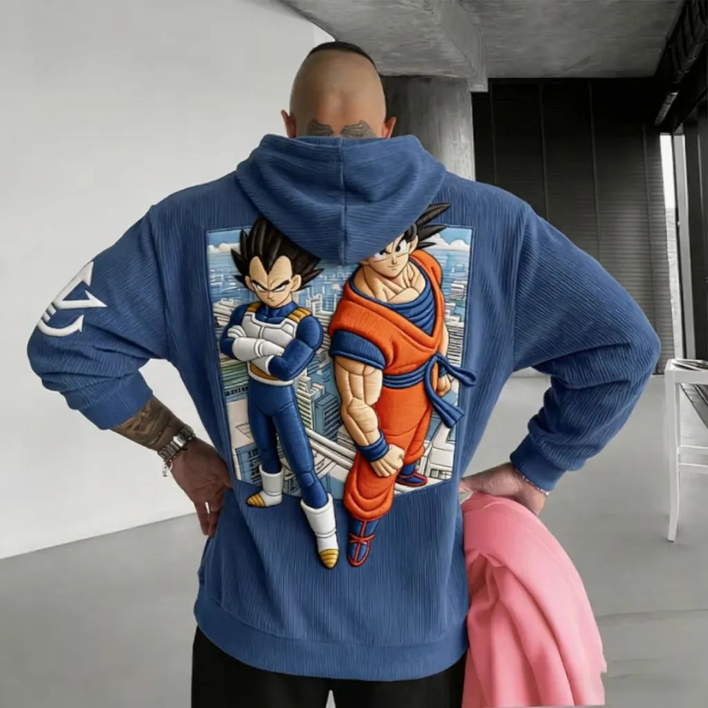 Unisex Oversized Casual Anime-print Corduroy Hoodie