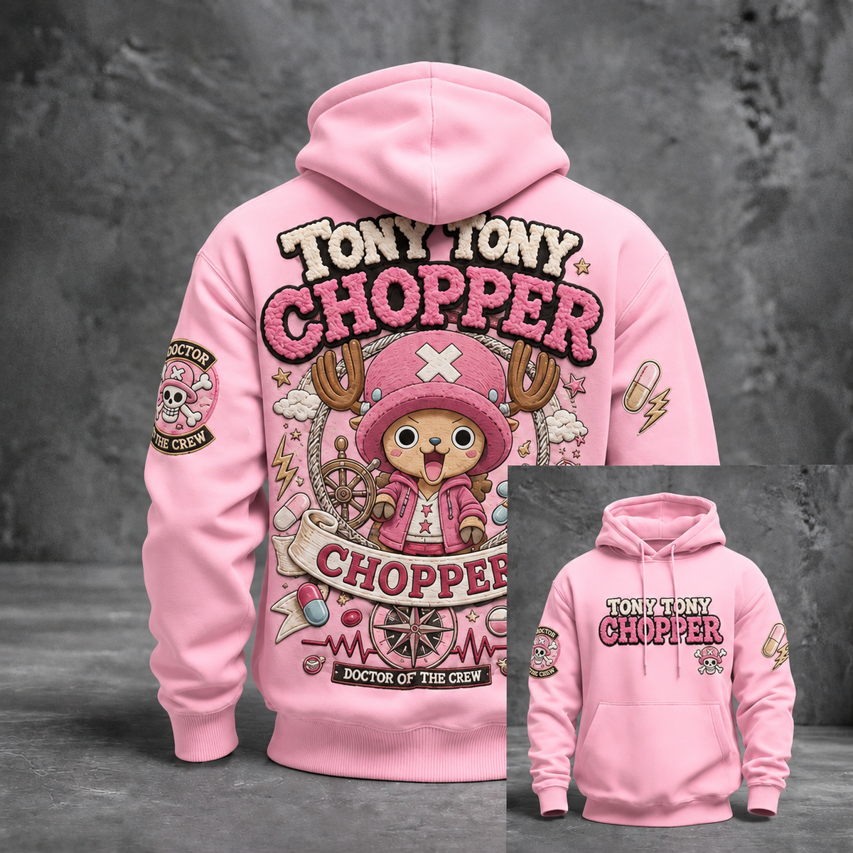 Pink Anime Character Graphic Print Drawstring Hoodie