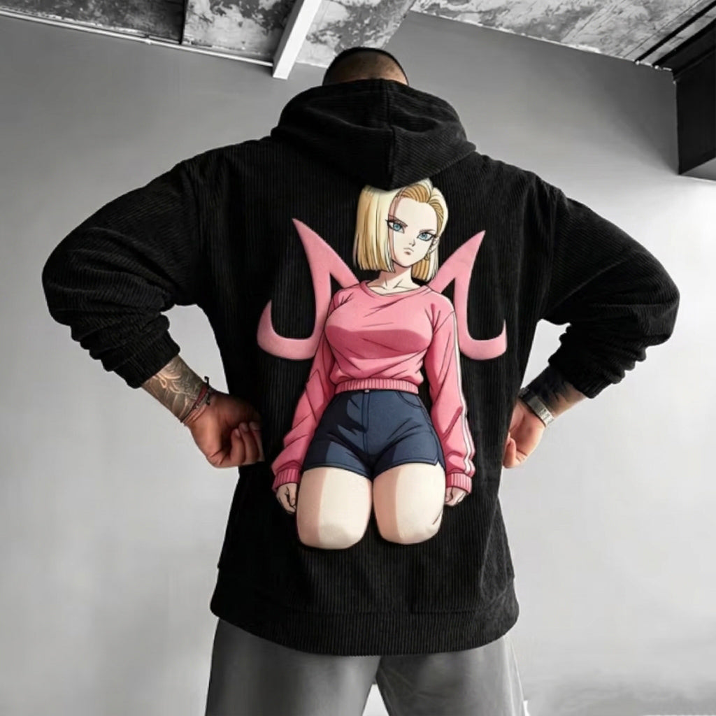 Unisex Oversized Casual Anime-print Corduroy Hoodie