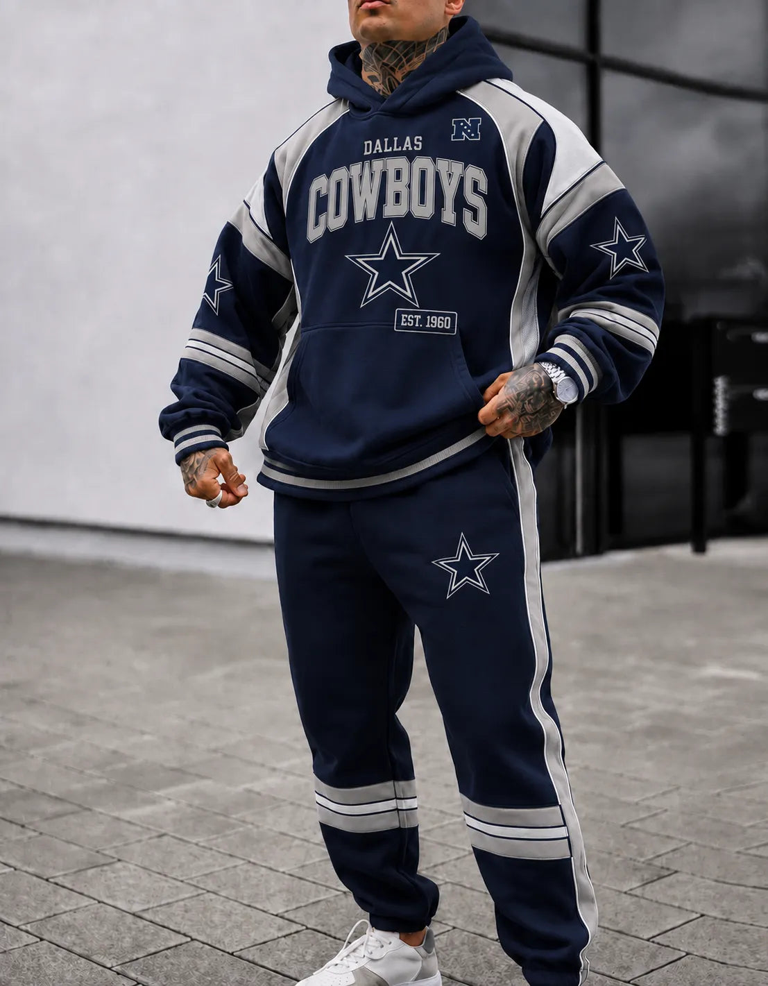 Premium Cotton-Blend Waffle Knit Hoodie And Jogger Set With Football Fans