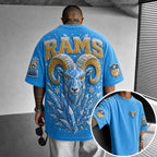 Unisex Loose-Fit Vertical-Stripe Short-Sleeve T-Shirt With Rugby Print