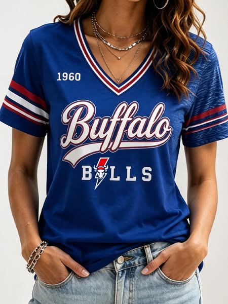 Women's Vintage Buffalo Game Day Football V-Neck Tee