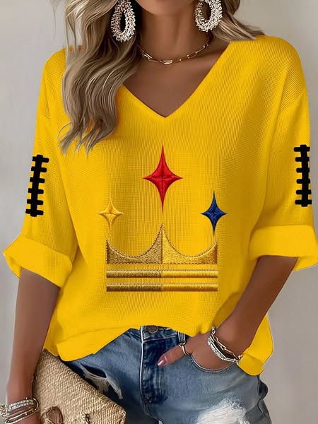 Women's Football Queen Graphic V-Neck Tee