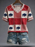 Women's Buffalo Checkered Football Knit Top