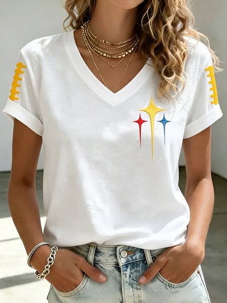 Women’s Star Football Graphic V-Neck Tee
