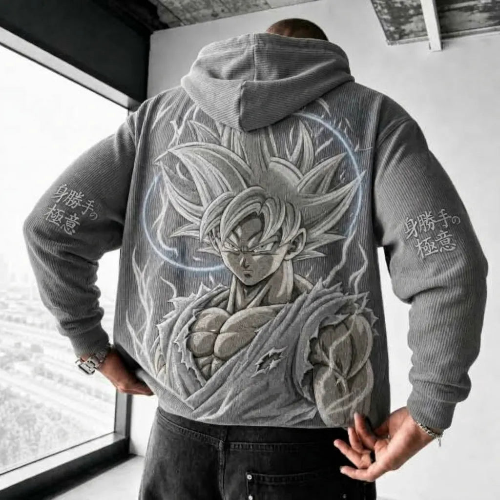 Unisex Oversized Casual Anime-print Corduroy Hoodie