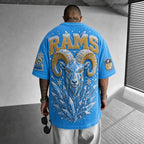 Unisex Loose-Fit Vertical-Stripe Short-Sleeve T-Shirt With Rugby Print
