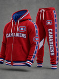 Men's Hockey Hooded Zip-Up Jacket Hooded And Sweatpants Set