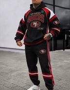 Premium Cotton-Blend Waffle Knit Hoodie And Jogger Set With Football Fans