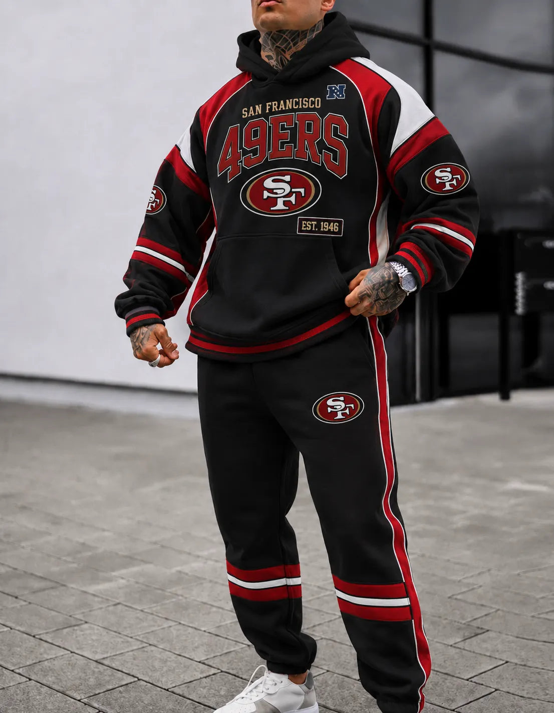 Premium Cotton-Blend Waffle Knit Hoodie And Jogger Set With Football Fans