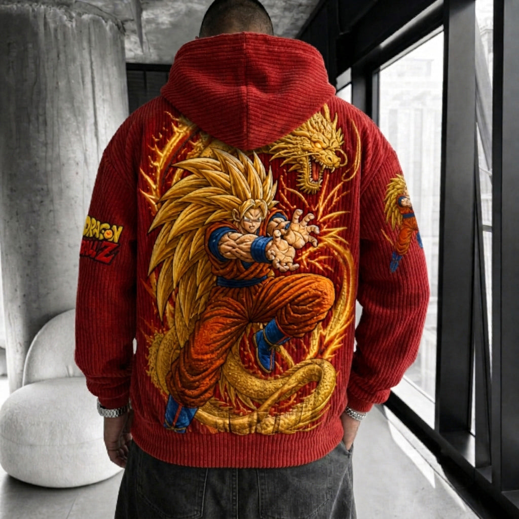 Unisex Oversized Casual Anime-print Corduroy Hoodie