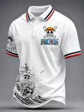 Red Pique Cotton Polo Shirt With Embroidered Skull & Swords