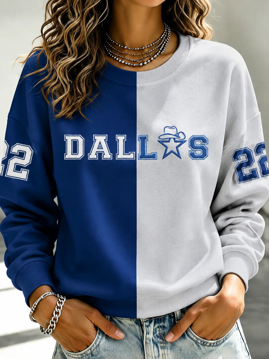 Women's Football Crew-Neck Long-Sleeve Sweatshirt