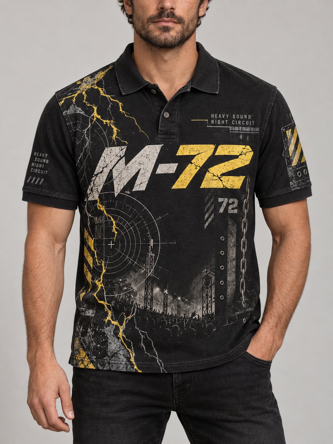 Men's Short-Sleeve Polo Shirt with Music-Inspired Artistic Print