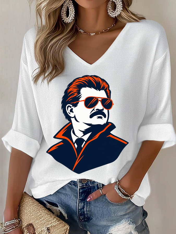 Women's Casual Printed Waffle Top