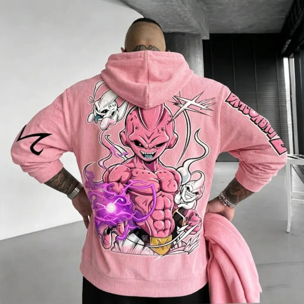 Unisex Oversized Casual Anime-print Corduroy Hoodie