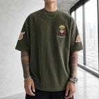 Unisex Oversized Anime-Print Vertical-Stripe Short-Sleeve T-Shirt