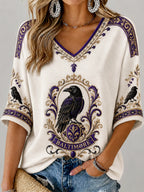 Women's Casual Football Team Graphic V-Neck Tee