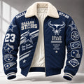 Men's Navy Blue Sherpa Collar Bomber Jacket With Patches