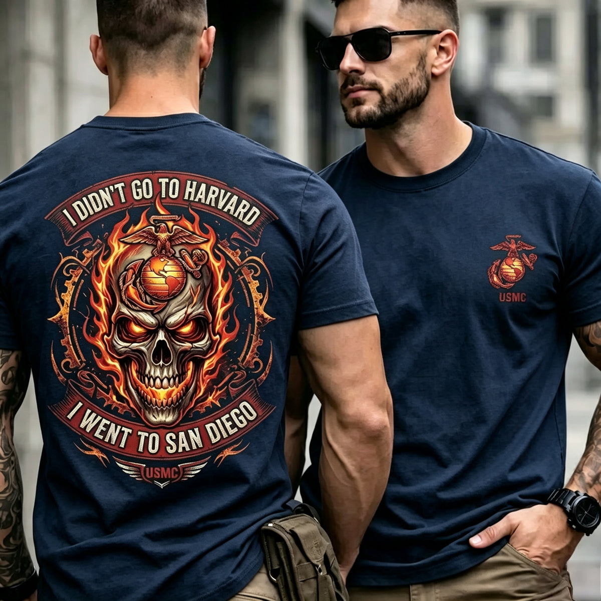 Vintage Fire Skull Badge Casual Men Tee