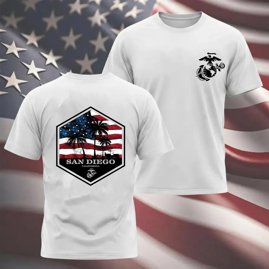 Grey USMC Bootcamp Hexagon Back Design T-Shirt