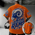 Unisex Loose-Fit Vertical-Stripe Short-Sleeve T-Shirt With Rugby Print