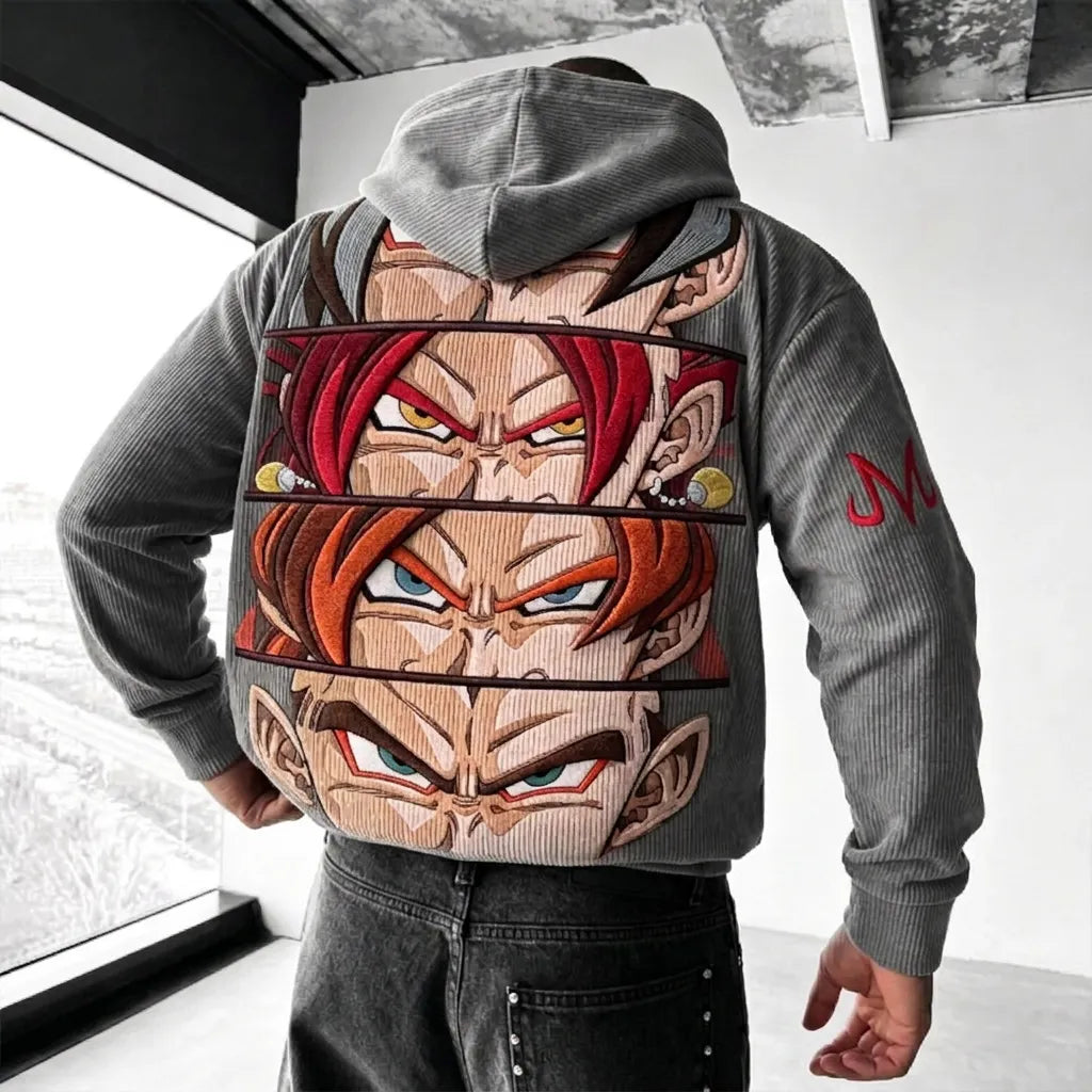 Unisex Oversized Casual Anime-print Corduroy Hoodie