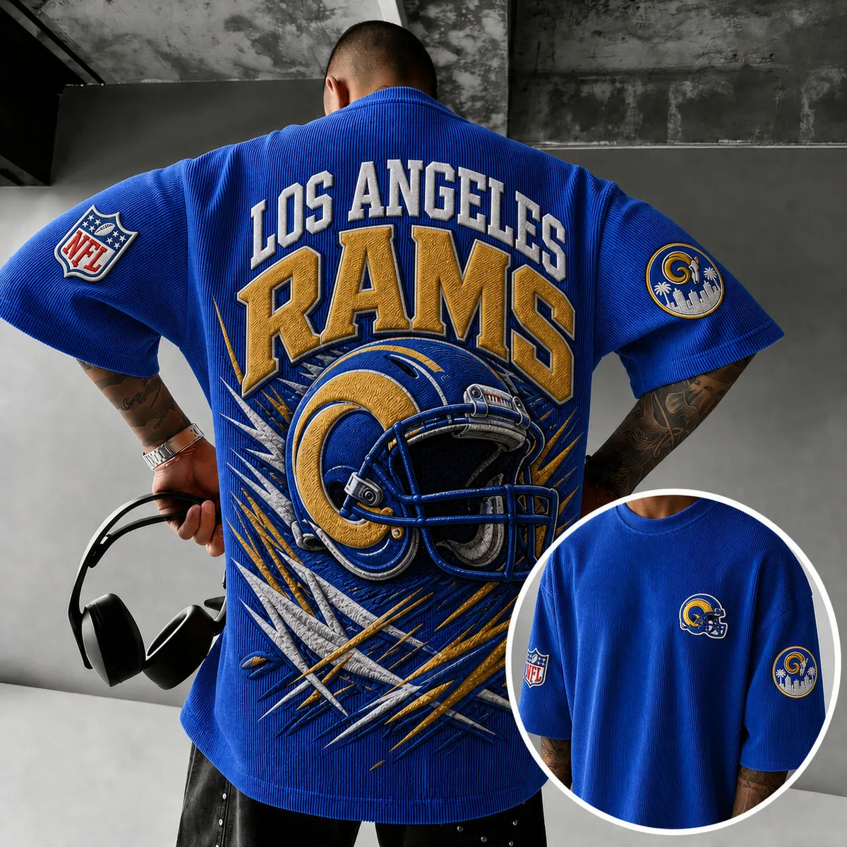 Unisex Loose-Fit Vertical-Stripe Short-Sleeve T-Shirt With Rugby Print