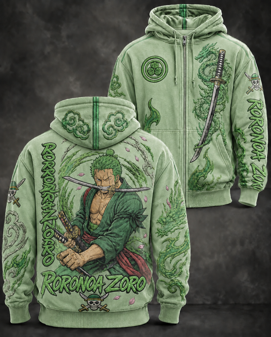 Men's Anime Graphic Full-Zip Hoodie