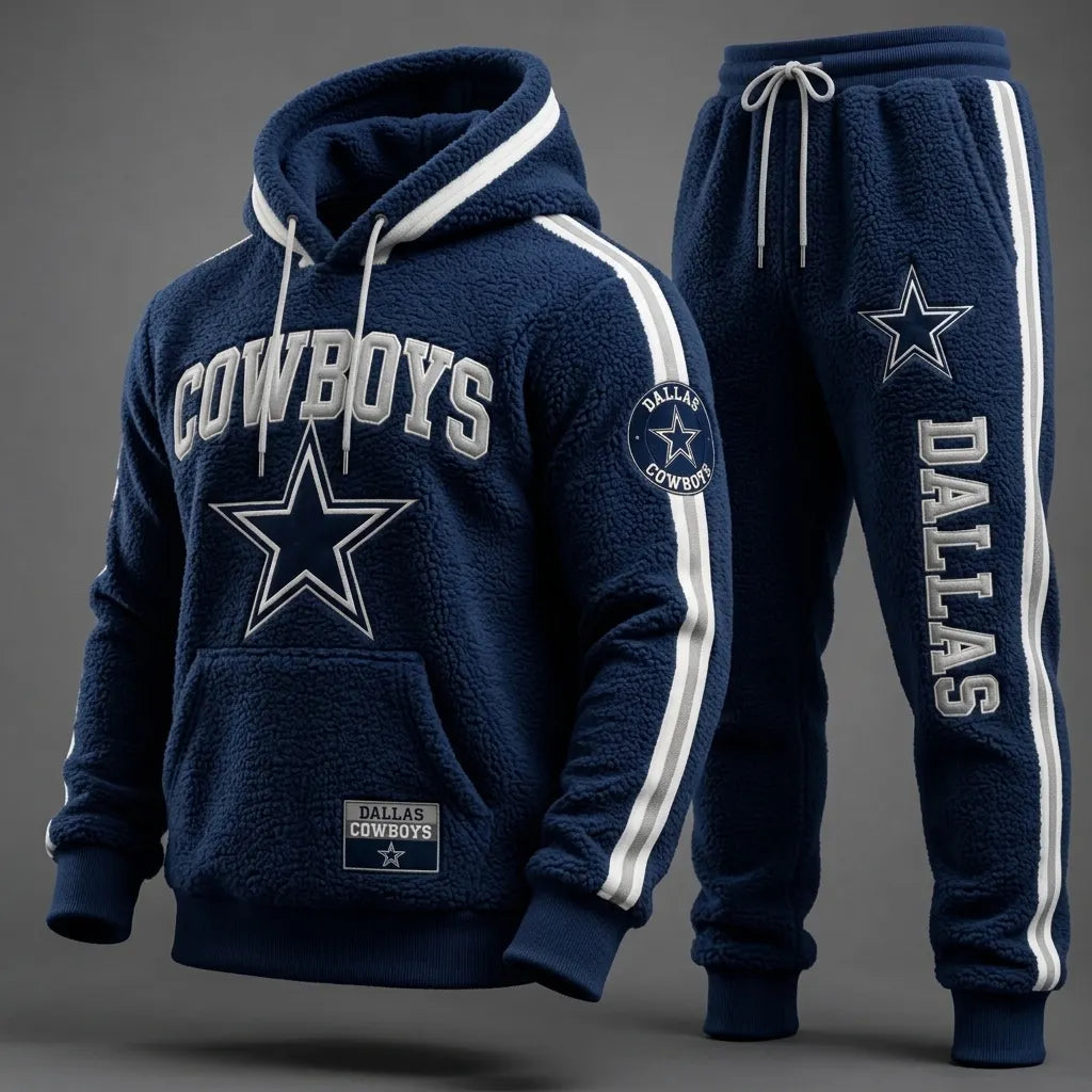 Unisex Casual Football Polar Fleece Fabric Print Hoodies Set
