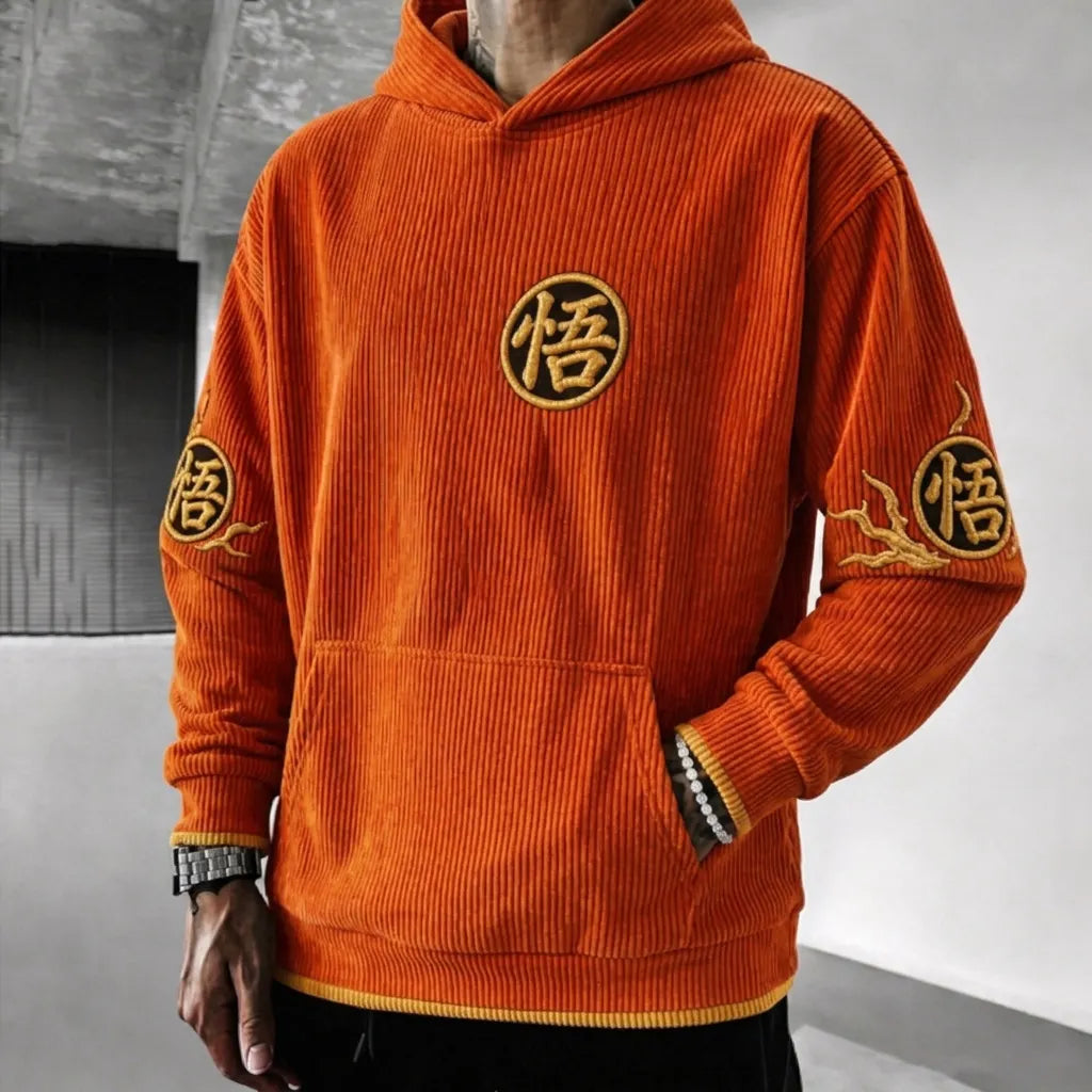 Unisex Oversized Casual Anime-print Corduroy Hoodie