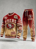 Unisex Vintage Football‐Inspired Print Sweatershirt Set