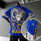 Unisex Loose-Fit Vertical-Stripe Short-Sleeve T-Shirt With Rugby Print