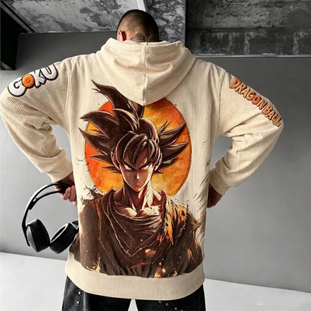 Unisex Oversized Casual Anime-print Corduroy Hoodie