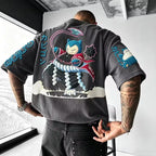Anime-Inspired Vintage Waffle Knit T-Shirt