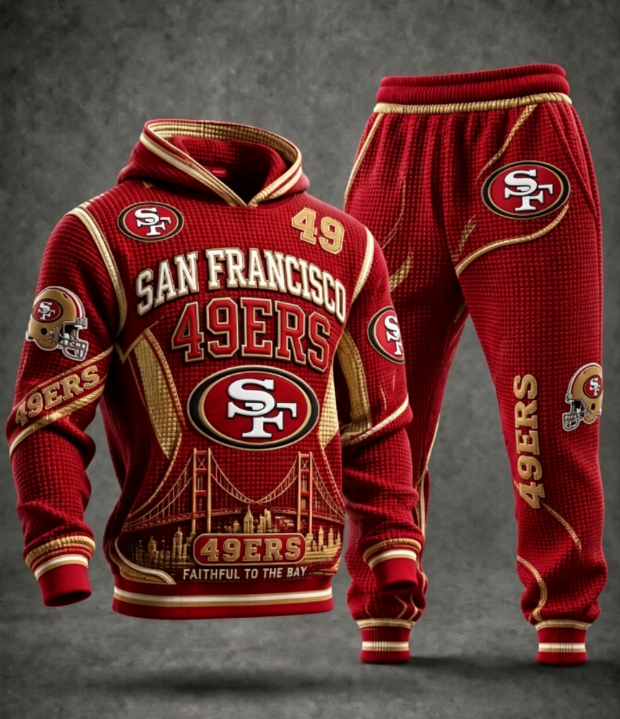 Premium Cotton-Blend Waffle Knit Hoodie And Jogger Set With Football Fans