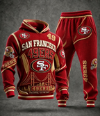 Premium Cotton-Blend Waffle Knit Hoodie And Jogger Set With Football Fans