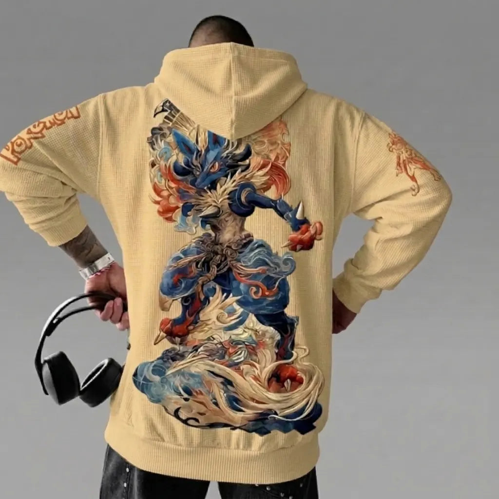 Unisex Oversized Casual Anime-print Corduroy Hoodie